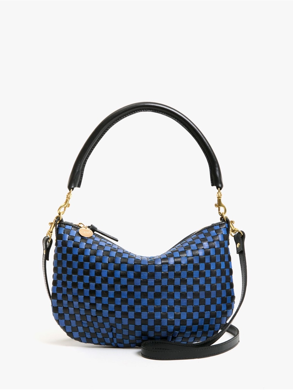 Clare V. Petit Moyen Black Cobalt Woven Checker NWT